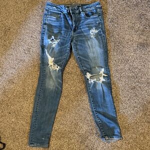 American Eagle Outfitters Distressed Blue Skinny Jeans